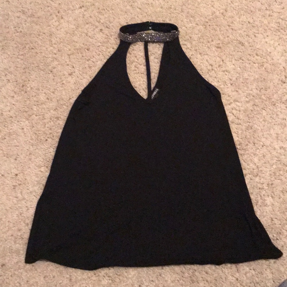 EXPRESS rhinestones choker neck tank